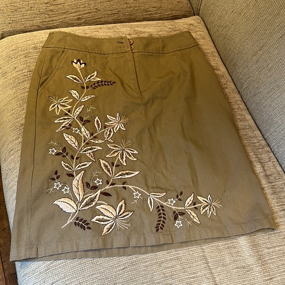 Embroidered Dark Khaki Skirt